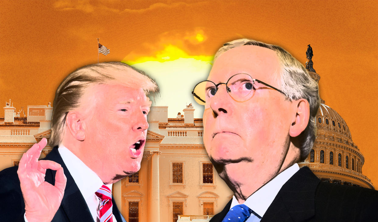 President Donald Trump and Sen Mitch McConnell. (Photo illustration: Yahoo News; photos: AP[2], Getty Images [2])