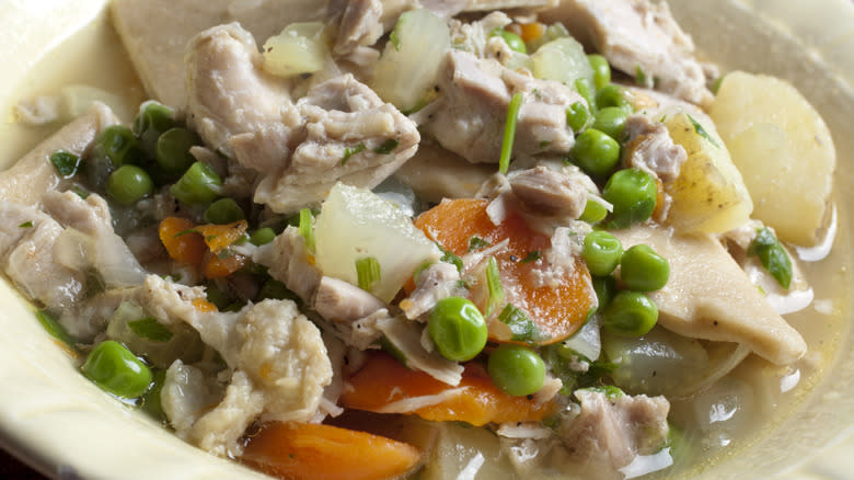 Pennsylvania Dutch chicken pot pie simmering