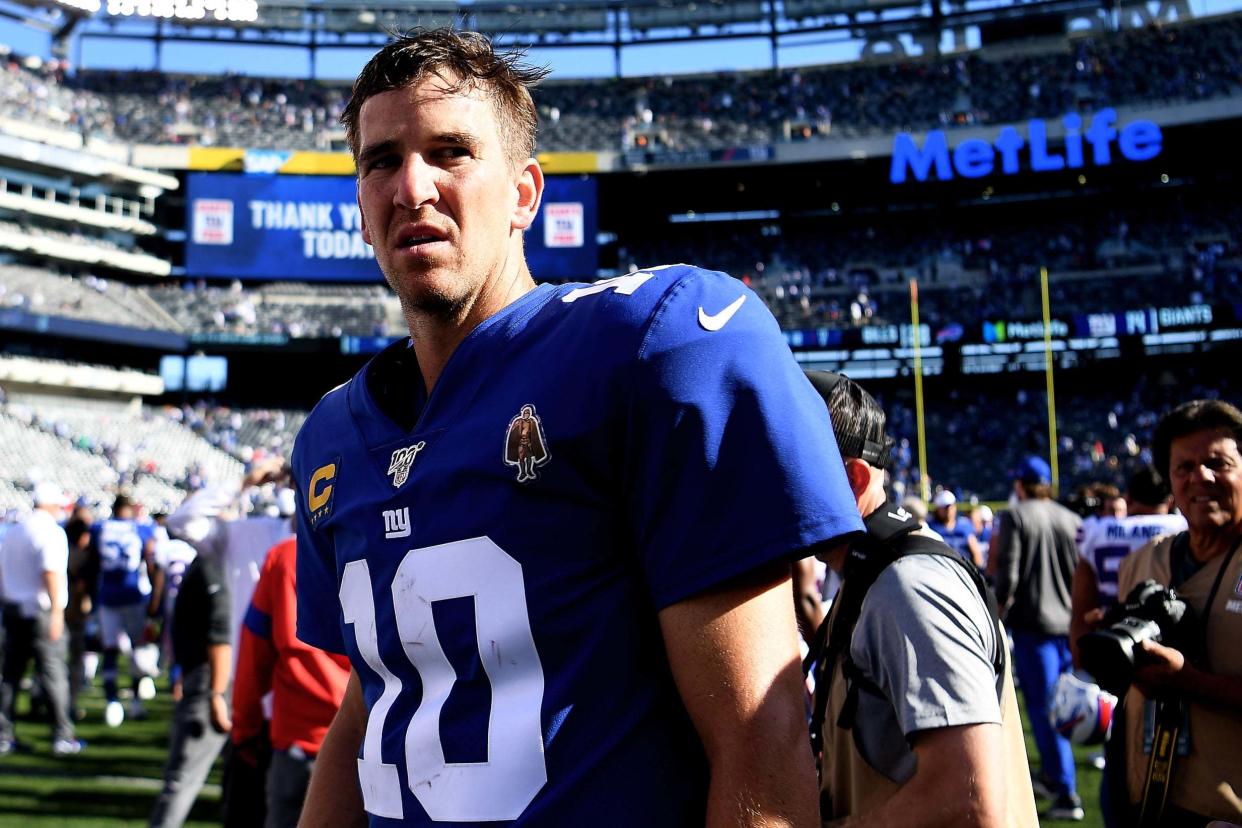 Eli Manning will be benched by the Giants in week three, in favour of rookie Daniel Jones: Getty Images