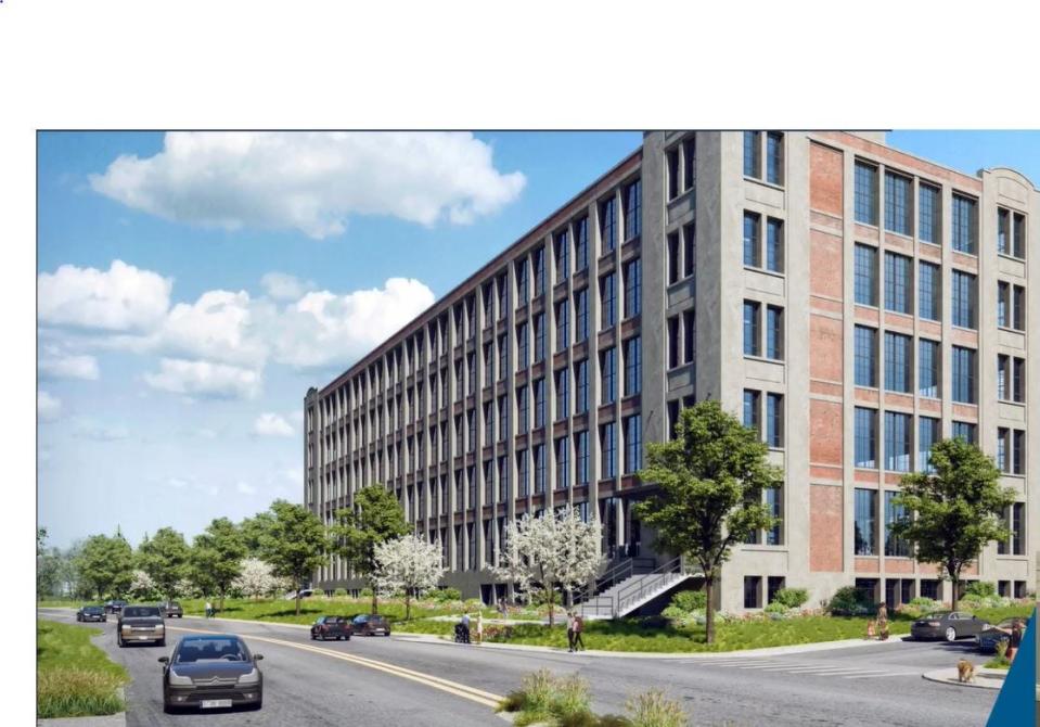 This rendering shows what the Stenton Trust mill will look like on River Street, once a Boston-based redevelopment firm finishes turning the currently vacant structure into housing and commercial opportunities.