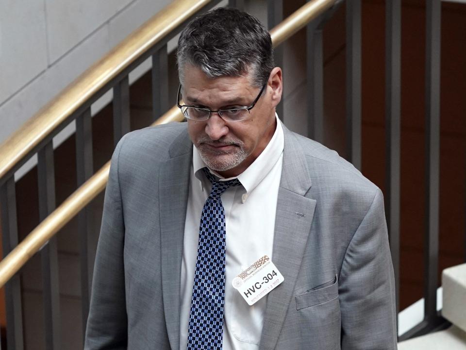 (FILE) Glenn R. Simpson, co-founder of the research firm Fusion GPS, arrives for a scheduled appearance before a closed House Intelligence Committee hearing on Capitol Hill in Washington (AP)