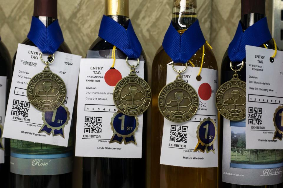 Award winning wines are on display as part of the hobbies exhibit at the Kentucky State Fair. 8/18/19