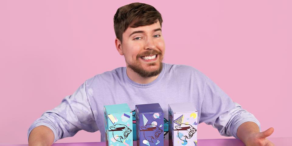 YouTuber MrBeast posing with his Feastables chocolate range.