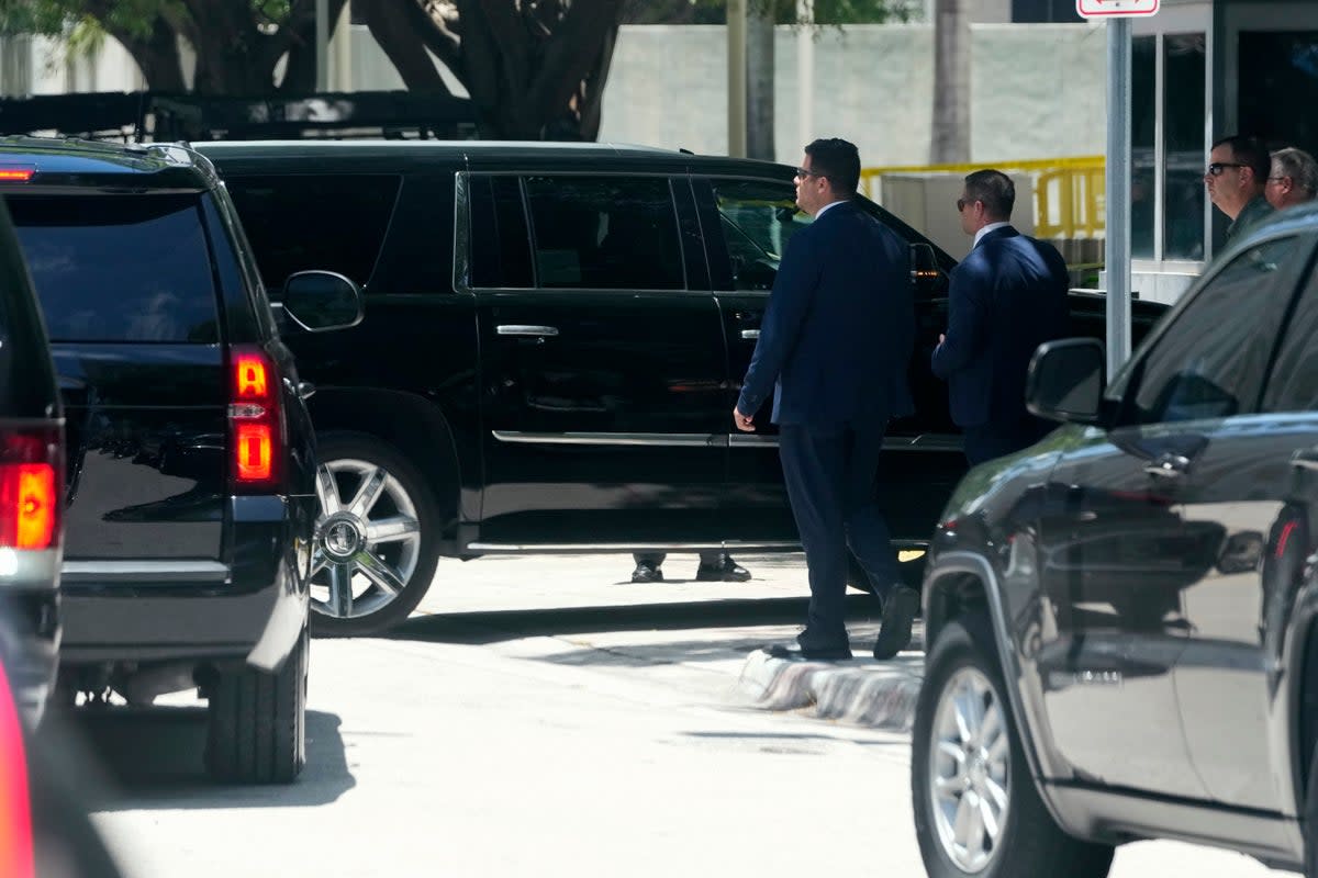 Donald Trump’s motorcade arrived at a federal courthouse in Miami to face a 37-count indictment accusing him of illegally retaining national defence documents at his Mar-a-Lago estate. (AP)