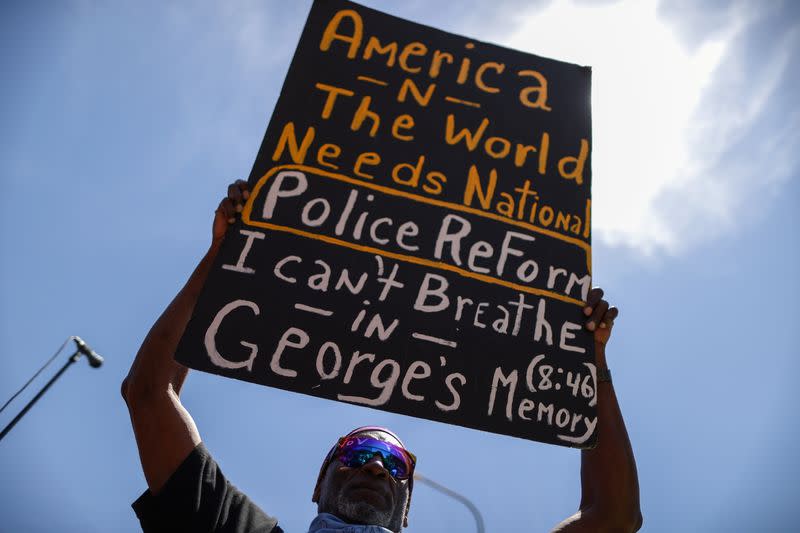 Protest against racial inequality in the aftermath of the death in Minneapolis police custody of George Floyd in Los Angeles