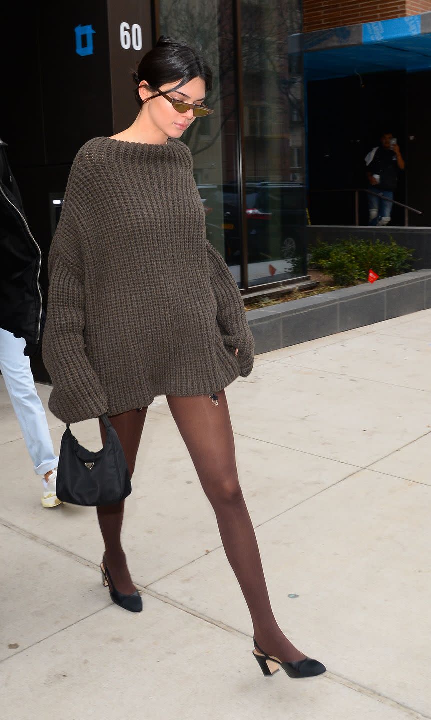 <p>Jenner wore a brown Eudon Choi Zuzu jumper during a shopping trip with BFF Hailey Baldwin New York City, February 2018</p>