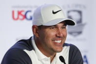 Brooks Koepka speaks to the media at a news conference at the U.S. Open Championship golf tournament Tuesday, June 11, 2019, in Pebble Beach, Calif. (AP Photo/Matt York)