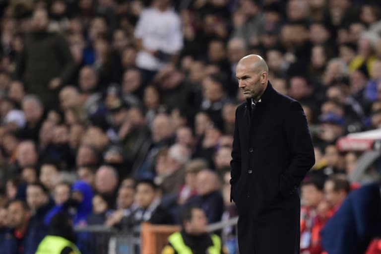 Real Madrid's head coach Zinedine Zidane watches their La Liga match against Las Palmas, at the Santiago Bernabeu stadium in Madrid, on March 1, 2017