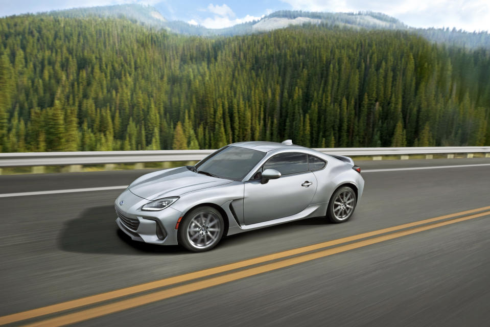 This photo provided by Subaru shows the 2022 Subaru BRZ, a rear-wheel-drive sport coupe with a starting price of about $29,000. (Courtesy of Subaru of America via AP)