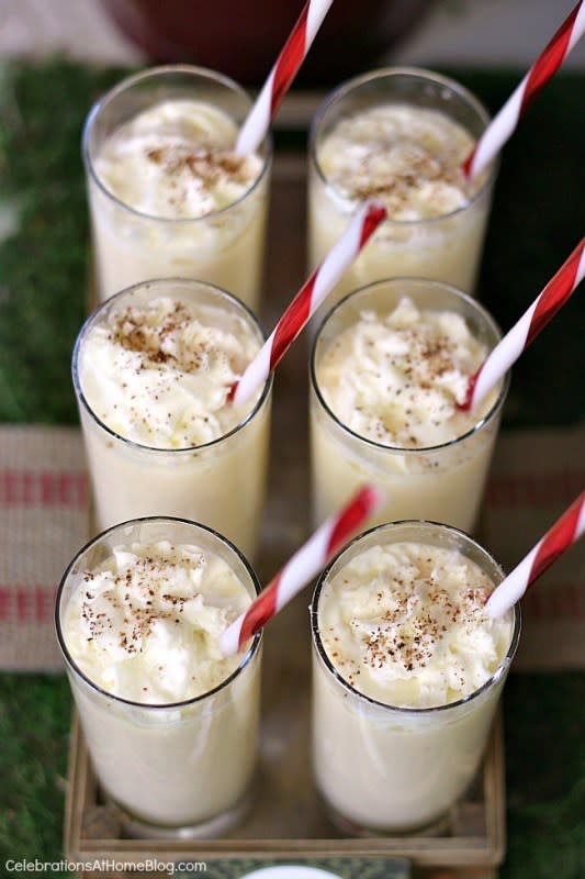 <p>Celebrations At Home</p><p>This is how to serve eggnog to a party crowd.</p><p><strong>Get The Recipe: <a href="https://celebrationsathomeblog.com/eggnog-punch-recipe/" rel="nofollow noopener" target="_blank" data-ylk="slk:Holiday Eggnog Punch;elm:context_link;itc:0;sec:content-canvas" class="link rapid-noclick-resp">Holiday Eggnog Punch</a></strong></p>