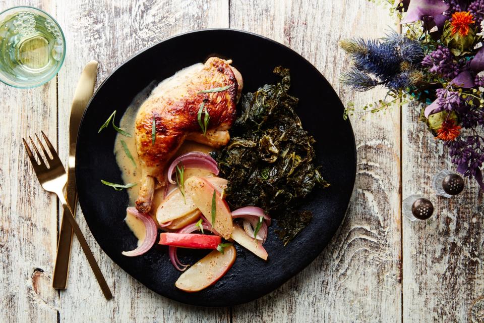 Cider-Braised Chicken with Apples and Kale