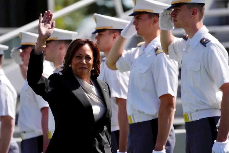 Vice President Kamala Harris arrives for the graduation ceremony of the U.S. Military Academy class of 2023 at Michie Stadium on Saturday, May 27, 2023, in West Point, N.Y.