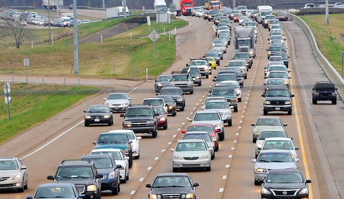 Motorists navigate Interstate 55 in Jackson, Miss. in this file photo.