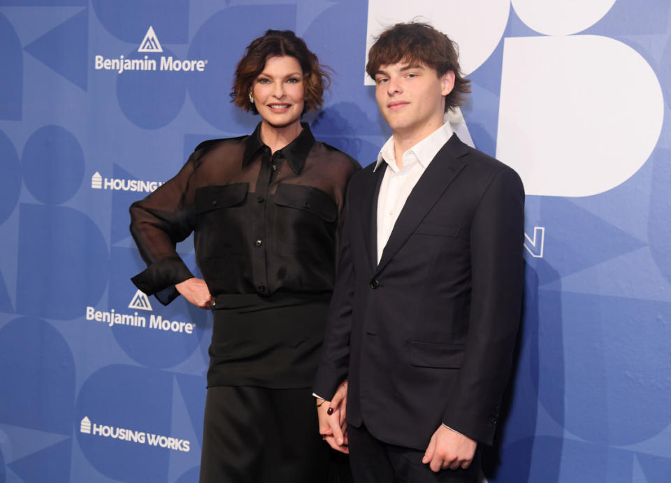 Linda Evangelista and Augustin James Evangelista attend The 2024 Groundbreaker Awards Dinner during Design on a Dime 2024 at Metropolitan Pavilion on April 24, 2024, in New York City. <p>Gary Gershoff/Getty Images</p>