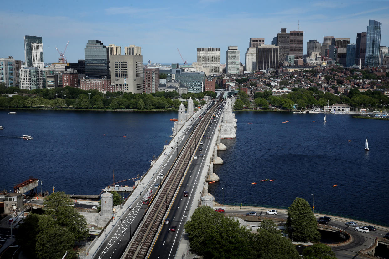 A view of Boston across the Charles River, which separates Middlesex and Suffolk counties in Massachusetts. (Boston Globe via Getty Images)