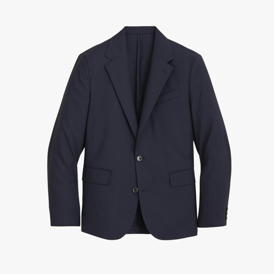 $450, J.Crew. <a href="https://www.jcrew.com/p/mens/categories/clothing/blazers/suiting-blazers/kenmare-suit-jacket-in-italian-wool/BC903?display=sale&fit=Classic&isFromSale=true&color_name=deep-navy&colorProductCode=BC903" rel="nofollow noopener" target="_blank" data-ylk="slk:Get it now!;elm:context_link;itc:0" class="link ">Get it now!</a>