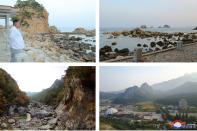 This undated combination photo provided on Wednesday, Oct. 23, 2019 and made by the North Korean government, shows scenes of the Diamond Mountain resort where North Korean leader Kim Jong Un visited, in Kumgang, North Korea. Kim ordered the destruction of South Korean-made hotels and other tourist facilities at the North's Diamond Mountain resort, apparently because Seoul won't defy international sanctions and resume South Korean tours at the site, Pyongyang's official Korean Central News Agency said Wednesday. Independent journalists were not given access to cover the event depicted in this image distributed by the North Korean government. The content of this image is as provided and cannot be independently verified. Korean language watermark on image as provided by source reads: "KCNA" which is the abbreviation for Korean Central News Agency. (Korean Central News Agency/Korea News Service via AP)