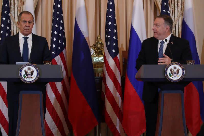 U.S. Secretary of State Pompeo holds news conference with Russia’s Foreign Minister Lavrov at State Department in Washington