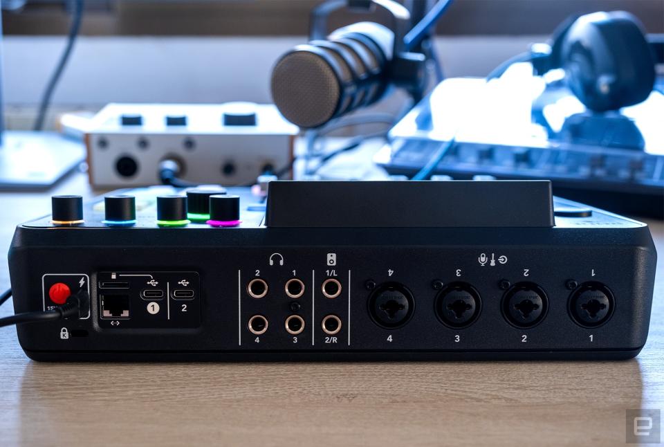 A rear view of the new Rodecaster Pro II mixing desk from Rode.