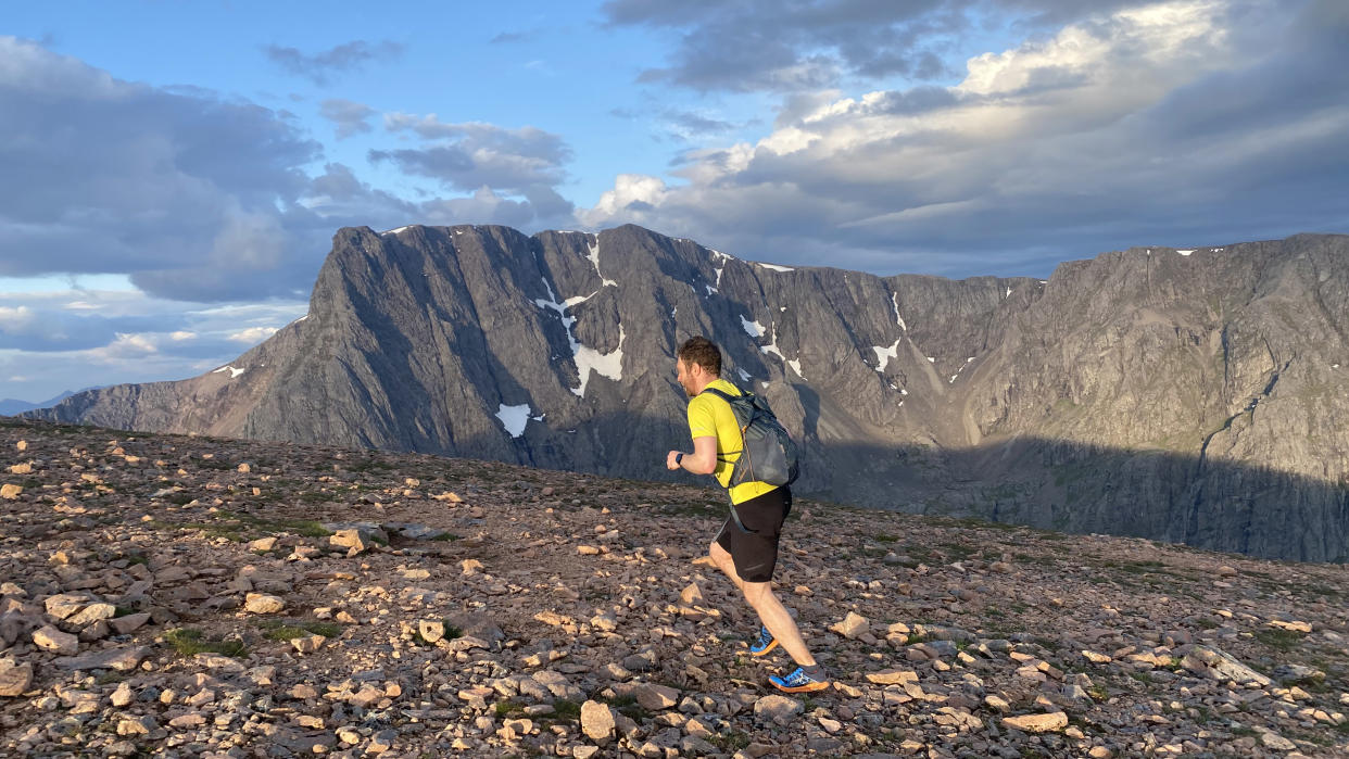  Three Peaks Challenge: Alex with Ben Nevis behind 