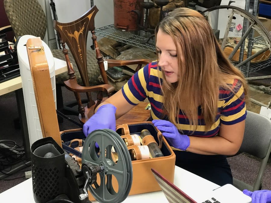 Students catalog actress Clara Bow’s makeup. (KLAS-TV)