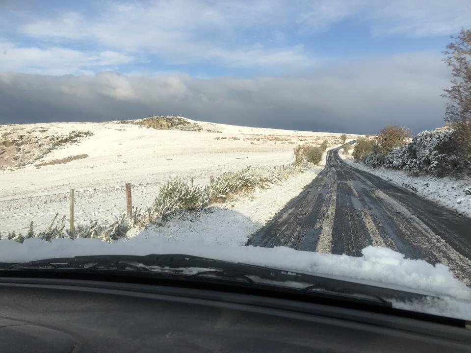 Snow in North Northumberland has caused dangerous driving conditions. (X/@rob_northern/PA)