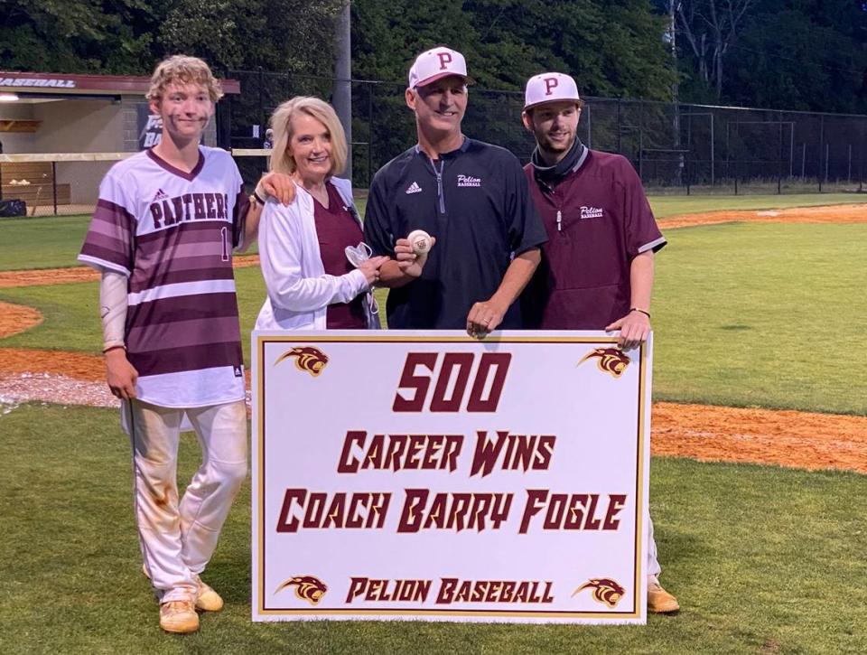 Pelion baseball coach Barry Fogle won his 500th game on Monday, April 26, 2021.