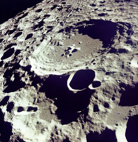 The moon's Crater 308, viewed from orbit during the Apollo 11 mission.