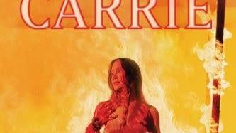 the poster for the classic horror movie carrie, featuring a young woman engulfed in flames