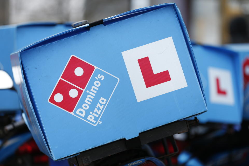 Stock photo of Domino's Pizza delivery a motorcycles.   (Photo by Jonathan Brady/PA Images via Getty Images)