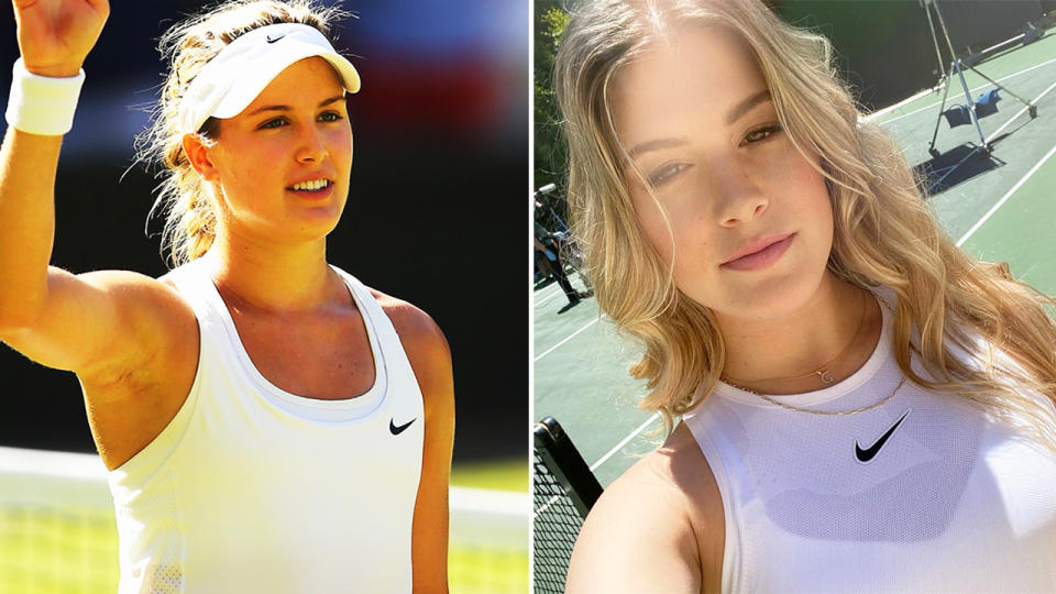 Eugenie Bouchard, pictured here at Wimbledon and on Instagram.