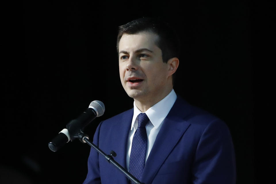 Democratic presidential candidate former South Bend, Ind., Mayor Pete Buttigieg speaks at the National Action Network South Carolina Ministers' Breakfast, Wednesday, Feb. 26, 2020, in North Charleston, S.C. (AP Photo/Matt Rourke)