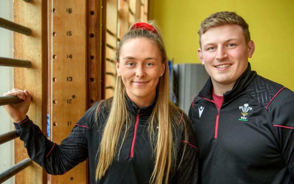 Hannah Jones and Jac Morgan visit their old secondary Ysgol Dyffryn Aman in Ammanford, Carmarthenshire