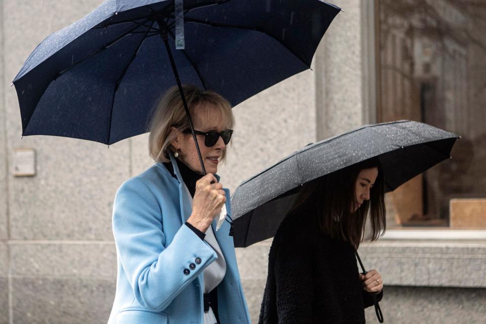 E. Jean Carroll arrives at the Daniel Patrick Moynihan United States Courthouse in New York City on Jan. 25, 2024 for the defamation lawsuit against Donald Trump. Carroll is suing Donald Trump for assailing her character and credibility after she accused him of sexual assault. Another jury has already held that Trump owes Carroll at least $5 million.