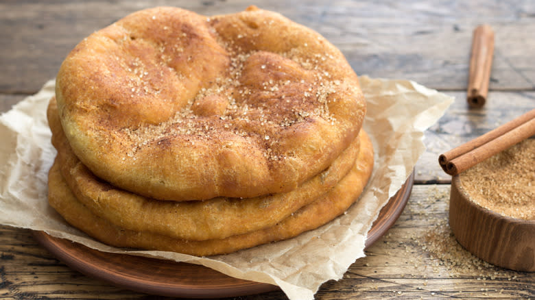 Navajo fry bread on wooden table