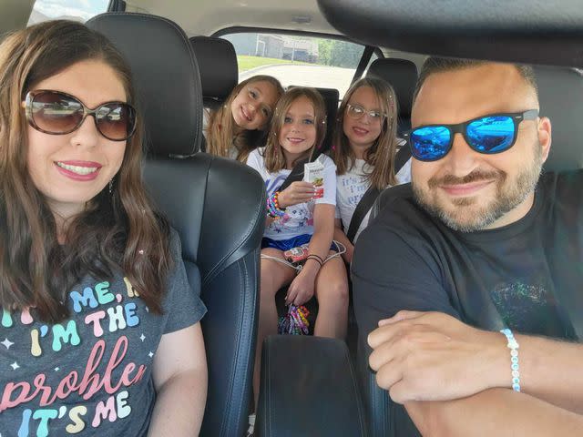 <p>Courtesy Michael Nigro</p> Michael Nigro (right) with his wife Nicole and (L-R) daughter Michaela, niece Sawyer and daughter Haley on their way to Swift's Eras tour in 2023