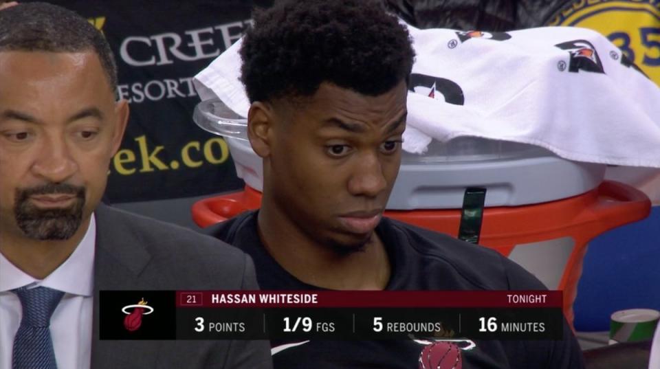 Hassan Whiteside’s ghastly first half performance earned him a night on the bench.