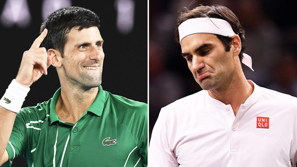 Novak Djokovic (pictured left) and rival Roger Federer (pictured right) are in the debate for the greatest player of all time. (Getty Images)