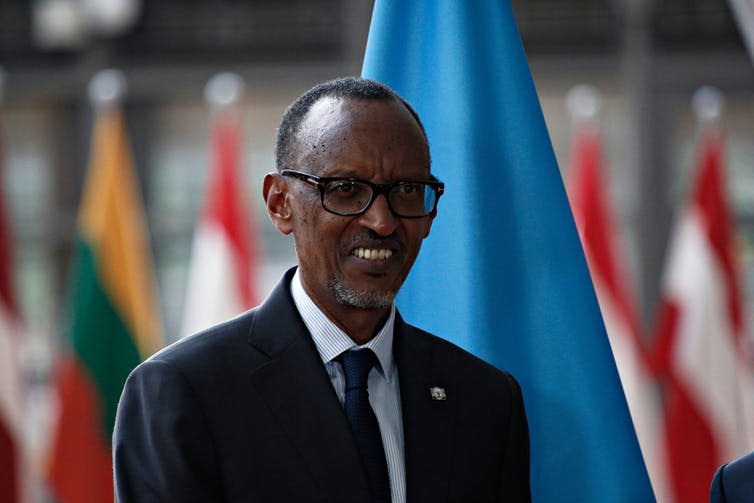 <span class="caption">Rwandan president, Paul Kagame.</span> <span class="attribution"><a class="link " href="https://www.shutterstock.com/download/success?u=http%3A%2F%2Fdownload.shutterstock.com%2Fgatekeeper%2FW3siZSI6MTU1MjkyOTc2MywiYyI6Il9waG90b19zZXNzaW9uX2lkIiwiZGMiOiJpZGxfMTEwNDc4OTc0MCIsImsiOiJwaG90by8xMTA0Nzg5NzQwL21lZGl1bS5qcGciLCJtIjoxLCJkIjoic2h1dHRlcnN0b2NrLW1lZGlhIn0sIkNxaG5FYWFrU3crUmxoa2t2WitWdElpWkU2OCJd%2Fshutterstock_1104789740.jpg&pi=33421636&m=1104789740" rel="nofollow noopener" target="_blank" data-ylk="slk:Shutterstock;elm:context_link;itc:0;sec:content-canvas">Shutterstock</a></span>