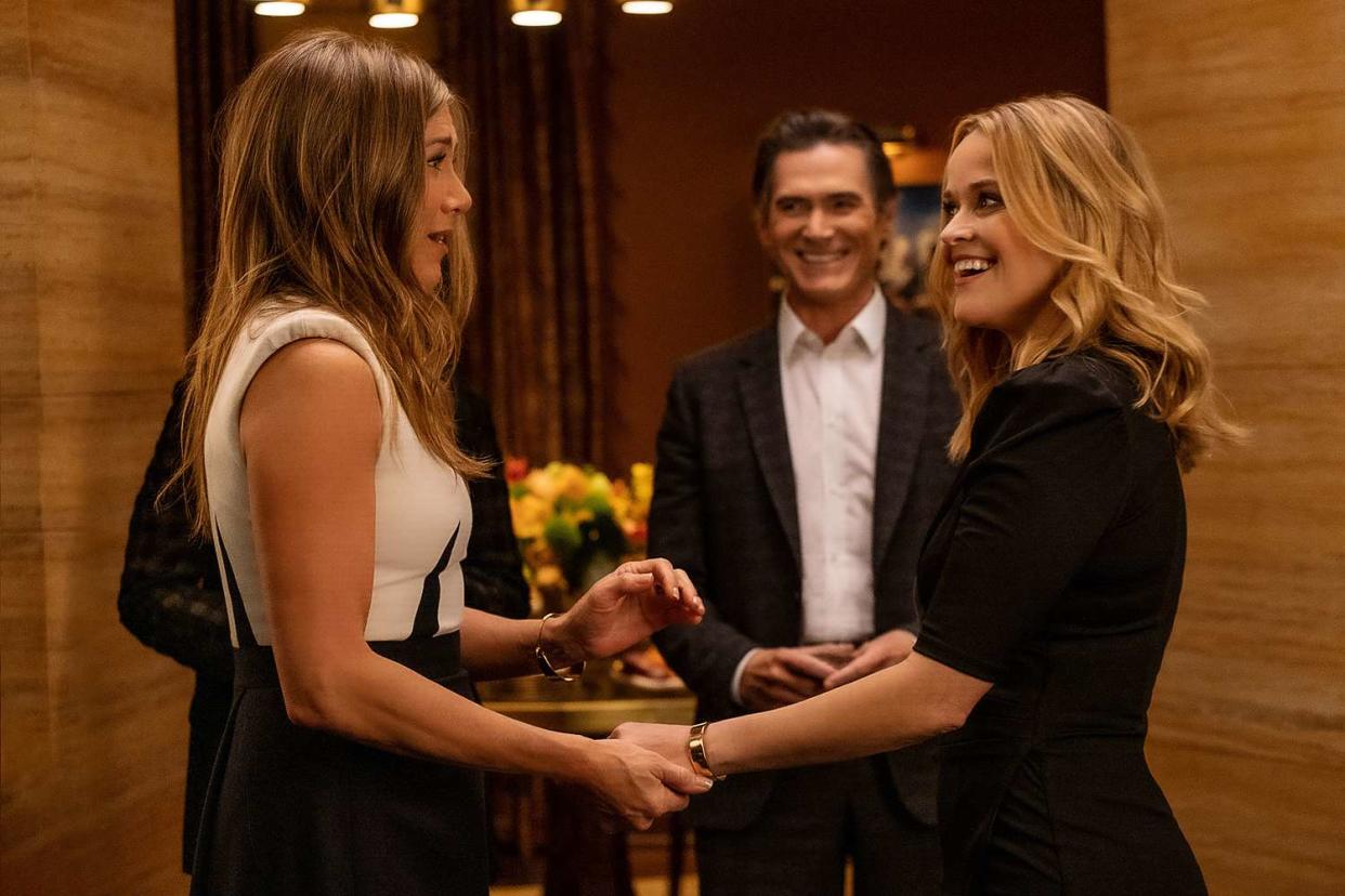 Jennifer Aniston, Billy Crudup and Reese Witherspoon in “The Morning Show,” premiering September 17, 2021 on Apple TV+.