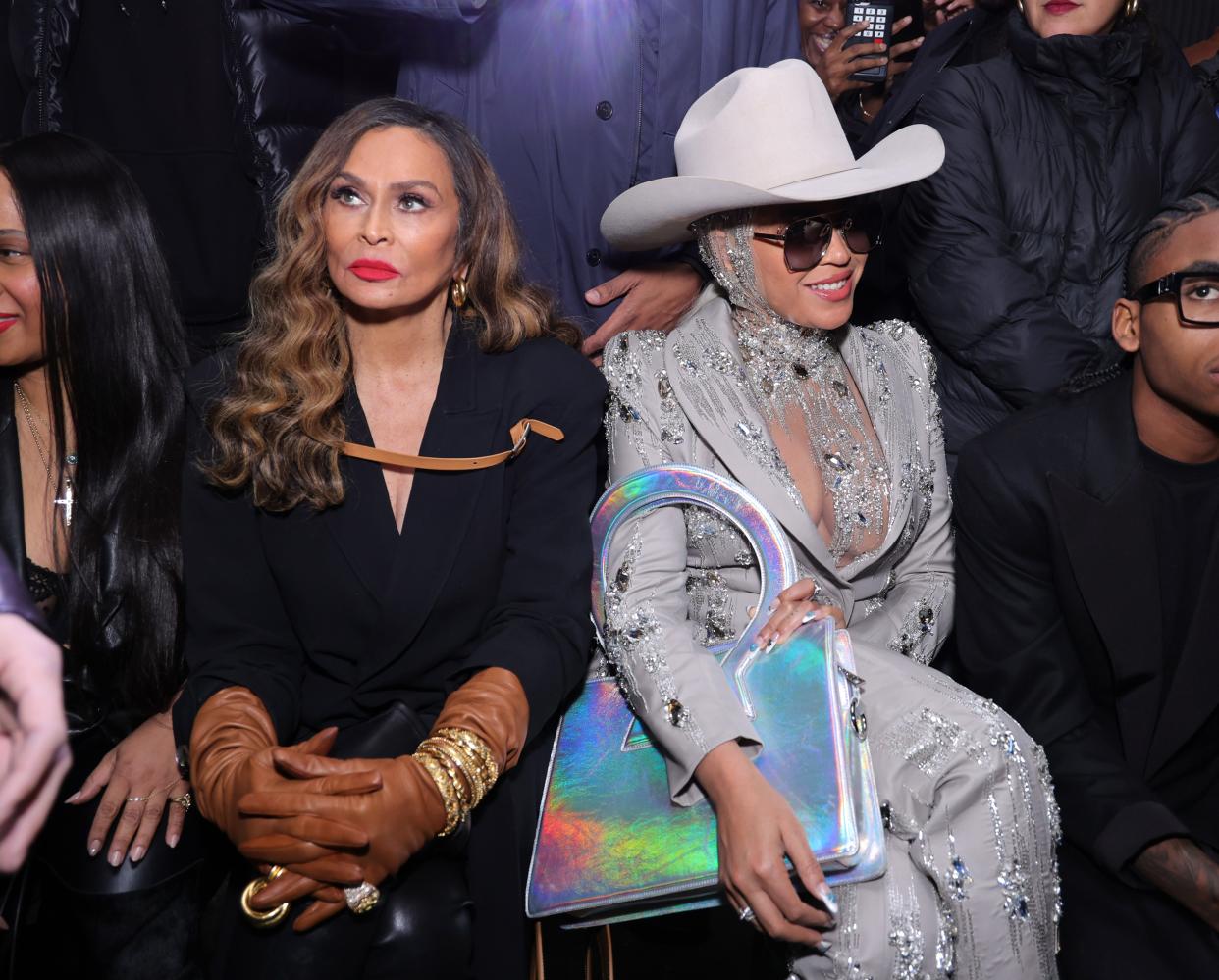 Tina Knowles and Beyoncé attend the Luar fashion show during New York Fashion Week on February 13, 2024, in New York City.