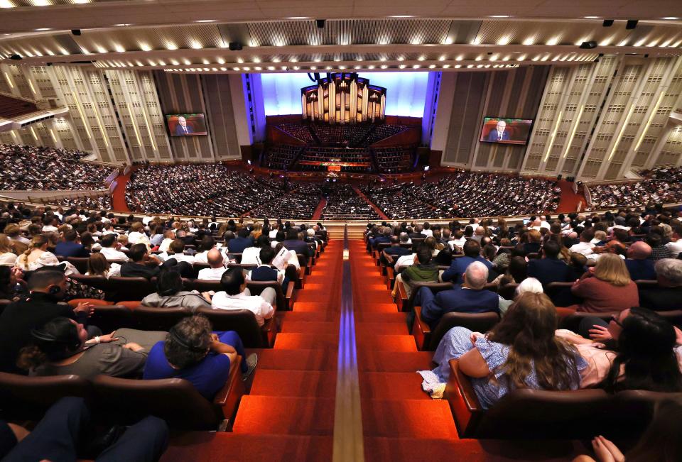 President Russell M. Nelson of The Church of Jesus Christ of Latter-day Saints speaks through video message during the 193rd Semiannual General Conference of The Church of Jesus Christ of Latter-day Saints at the Conference Center in Salt Lake City on Sunday, Oct. 1, 2023. | Jeffrey D. Allred, Deseret News