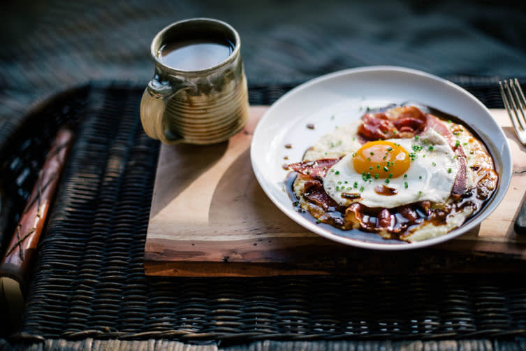 <strong>Get the <a href="https://food52.com/recipes/23940-goat-cheese-grits-with-red-eye-gravy-country-ham-and-a-fried-egg" target="_blank">Goat Cheese Grits with Red Eye Gravy, Country Ham, and a Fried Egg recipe</a> from Beth Kirby | {local milk} via Food52</strong>