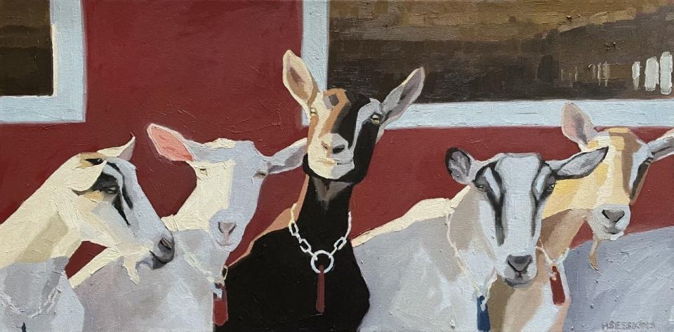 "Five Goats by Window" by Addison County farmer/artist Hannah Sessions
