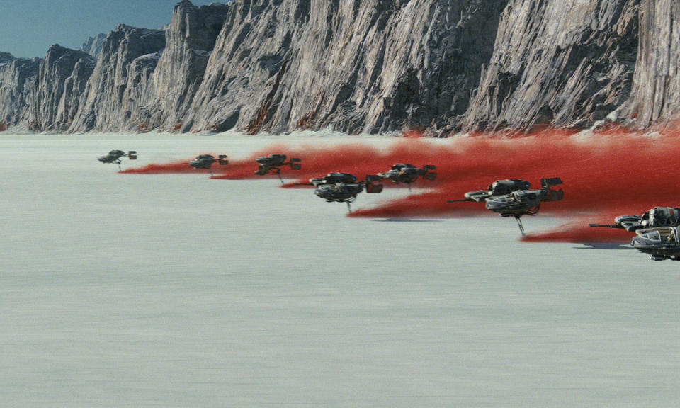 Crait plays host to a desperate battle between the Resistance and The First Order in <i>The Last Jedi</i> (Disney)