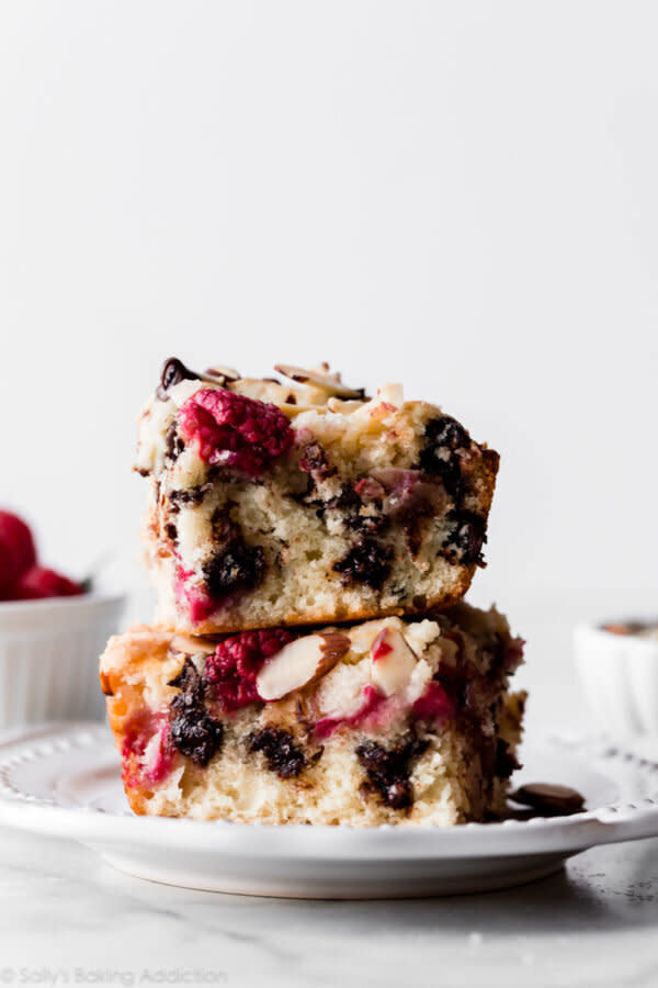 <strong><a href="https://sallysbakingaddiction.com/raspberry-chocolate-coffee-cake/" target="_blank" rel="noopener noreferrer">Get the Dark Chocolate Raspberry Coffee Cake recipe from Sally&rsquo;s Baking Addiction</a>  </strong>