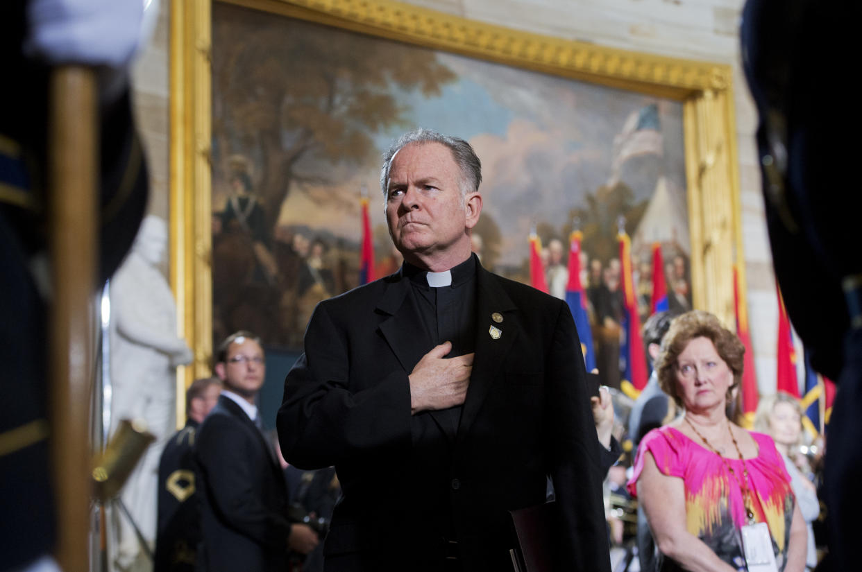 Rev. Patrick Conroy, chaplain of the House, attending the 2013 National Days of Remembrance ceremony to honor the victims of the Holocaust.&nbsp; (Photo: Tom Williams via Getty Images)
