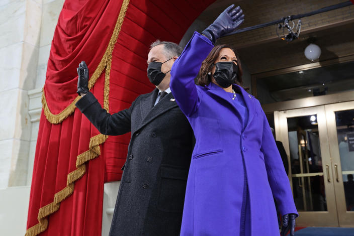Vice President Kamala Harris wore Christopher John Rogers on Inauguration Day last year in Washington, DC (Jonathan Ernst/POOL/AFP via Getty Images)