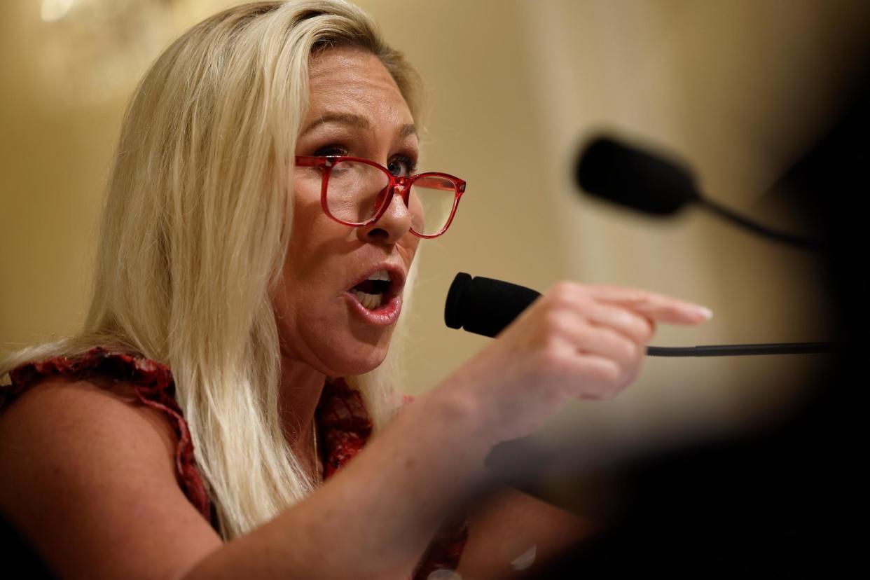 <span>Marjorie Taylor Greene during a House hearing on Capitol Hill last week.</span><span>Photograph: Chip Somodevilla/Getty Images</span>