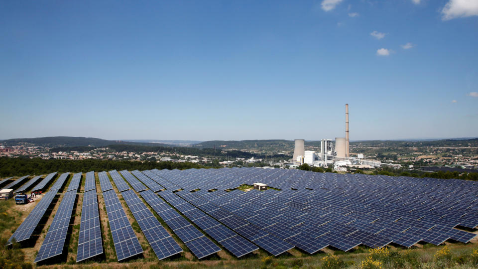 A general view shows solar panels to produce renewable energy at the Urbasolar photovoltaic park in Gardanne, France, June 25, 2018. (Jean-Paul Pelissier/Reuters)